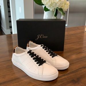 J. Crew classic leather sneakers w/ Leopard tab
